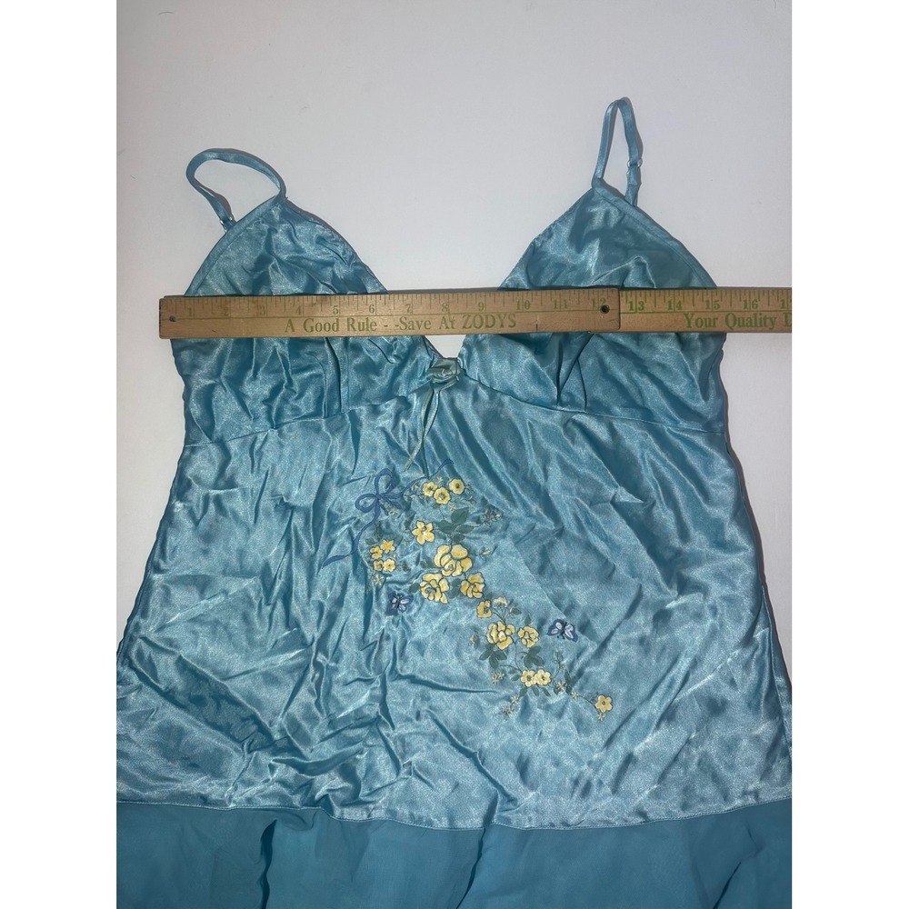 Secret Treasures Blue Satin Floral Embroidered Chemise Nightgown - Picture 8 of 9
